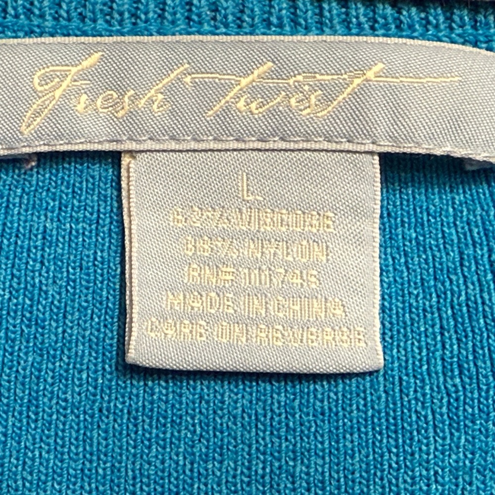 Fresh Twist Blue 3/4 Sleeve Cardigan‎ & Sleeveless Sweater Top Women's Size L - Picture 16 of 16